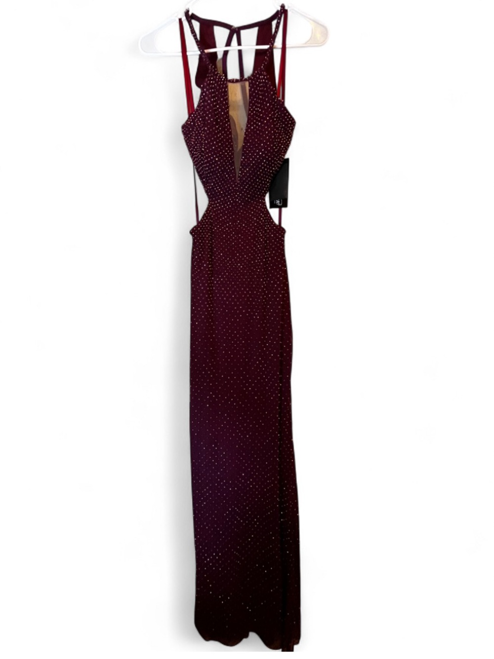 NWT La Femme 23941 Strapy Halter Style Beaded Prom Dress in Garnet Sz 4 - Picture 5 of 9